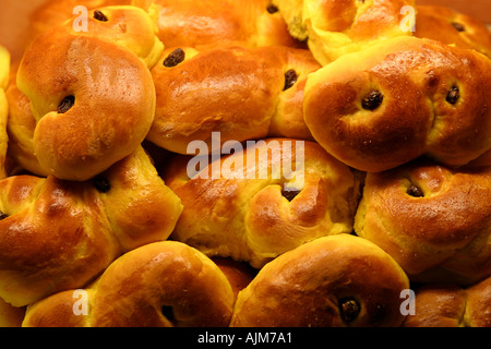 Traditional saffron buns for the st Lucia holiday in december in Sweden Stock Photo