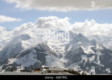 A general view of the ski resort of Zell amd See in Austria, seen from the Schmittenhohe mountain in winter Stock Photo