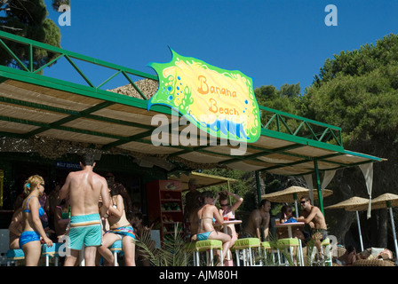 Beach bar Krasa or Banana Beach north coast Skiathos the Sporades Aegean Sea Greece Mediterranean Stock Photo