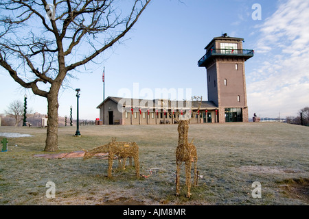 South Dakota SD USA The city of Sioux Falls building and tower at Sioux Falls Park Stock Photo