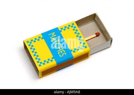 Single match in a matchbox Stock Photo