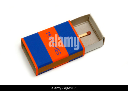 Single match in a matchbox Stock Photo