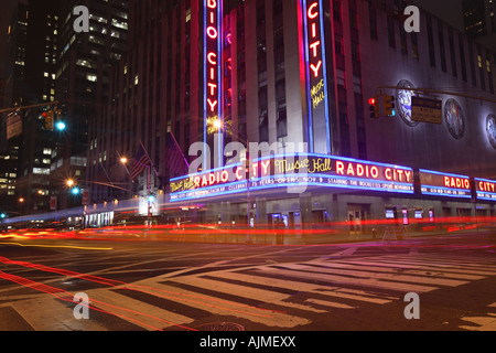 Radio City Music Hall at night New York City Stock Photo