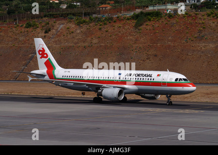 Tap Air Portugal Airbus at Santa Caterina Airport, Madeira Stock Photo