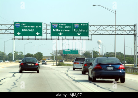 Chicago Illinois USA directional signs for traffic flow on highway Pay ...