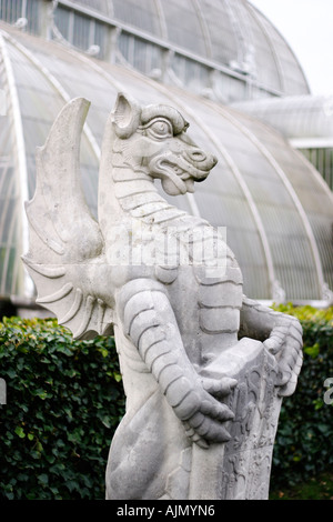 Gargoyle style statue outside a conservatory at Kew Gardens Stock Photo