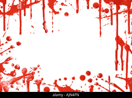 Red paint drips over white canvas background