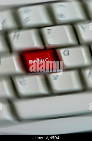 RED PANIC BUTTON ON COMPUTER KEYBOARD Stock Photo