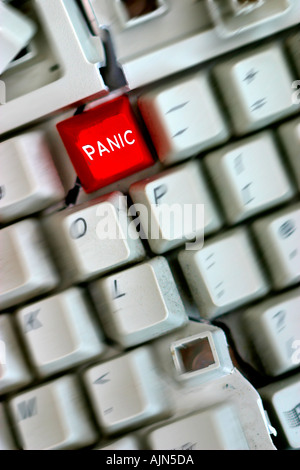 RED PANIC BUTTON ON COMPUTER KEYBOARD Stock Photo
