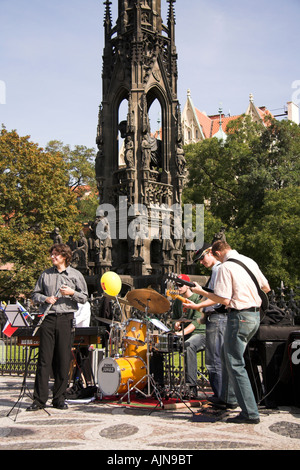 Musicians, Smetanovo nabr, Prague, Czech Republic, Europe Stock Photo
