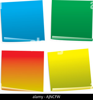 Four color post it notes in different styles and angles Stock Photo