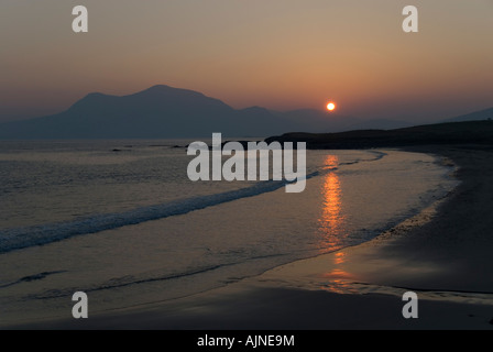 Mweelrea Mountain, County Mayo, at sunrise.  From Renvyle beach, County Galway, Ireland Stock Photo