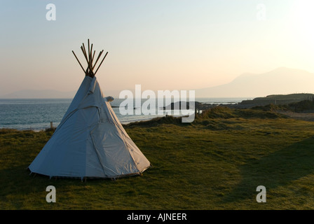 Tepee style tent on a camp site at Renvyle Beach, County Galway, Ireland Stock Photo