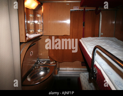 Bunk beds, sleeper carriage, Prague to Krakow overnight train Stock Photo