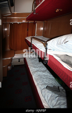 Bunk beds, sleeper carriage, Prague to Krakow overnight train Stock Photo