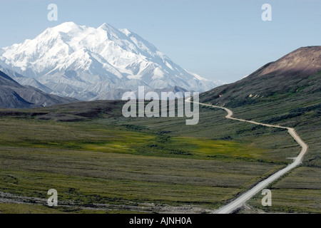 23300 foot tall or 6194 meters tall Mt McKinley situated in Denali National Park in Alaska is the highest mountain in North Amer Stock Photo