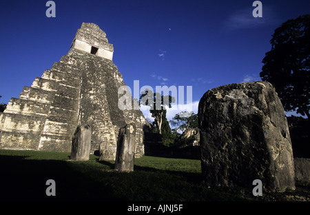 Temple of the grand jaguar Mayan ruins Tikal Guatemala Stock Photo