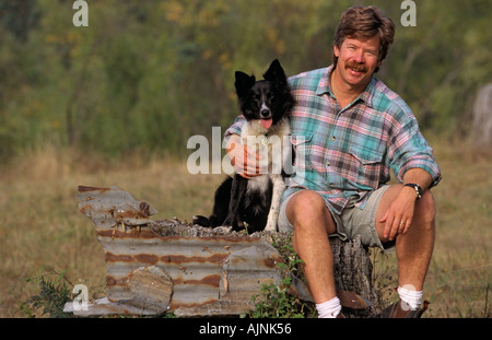 Man with border collie dog, Australia Stock Photo