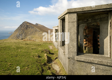 Ruined coastguard station on the summit of Moyteoge Head, Achill Island, County Mayo, Ireland Stock Photo