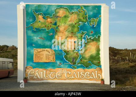 A map of Achill Island painted on the side of a building, Achill Island, County Mayo, Ireland ...