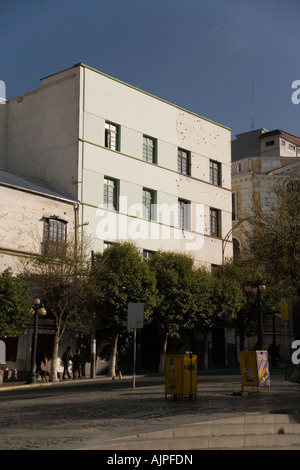 Bullet holes on a building in the Plaza Murillo after a attemped coup, La Paz, Bolivia Stock Photo