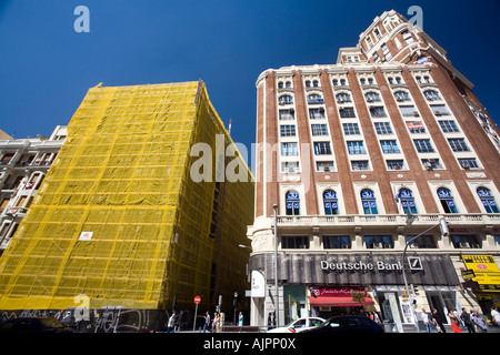 Building being restorating on Gran Via, Madrid, Spain Stock Photo