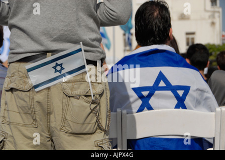 Man wrapped with national flag in Israel Stock Photo