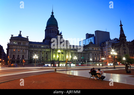 National Congress view from the “Two Congress square” at dusk, Buenos Aires, Argentina Stock Photo