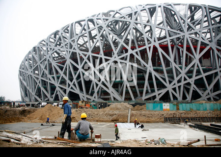 Construction site of the Olympic stadium also known as the Nest Beijing China Stock Photo