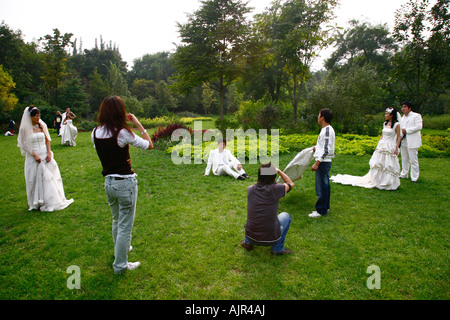 Couples taking wedding photos at Beijing Botanical Gardens Beijing China Stock Photo