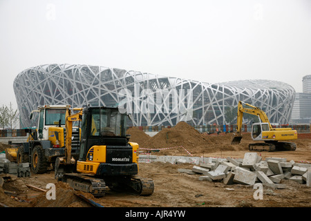 Construction site of the Olympic stadium also known as the Nest Beijing China Stock Photo