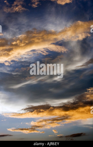 Sunset storm clouds in India. Indian cloudy sky in the evening sunlight Stock Photo