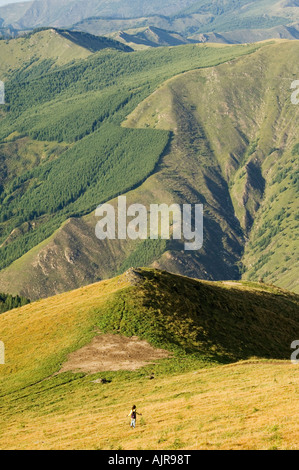 Chinese female hiker at Wutaishan five terrace mountain one of Chinas sacred buddhist mountain ranges Shanxi province China MR Stock Photo