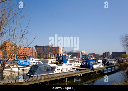 Boats moored in Brayford Pool Marina Lincoln, Lincolnshire, England Stock Photo