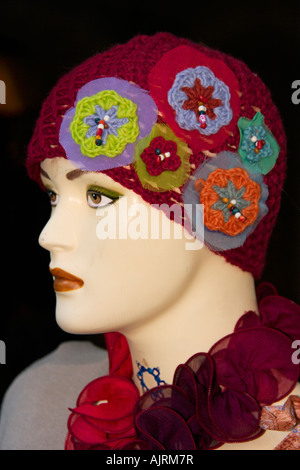 knitted hat shown displayed on a mannequin head Stock Photo