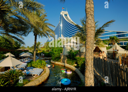 Wadi Water Park and Jumeirah Beach Hotel, Dubai, United Arab Emirates Stock Photo