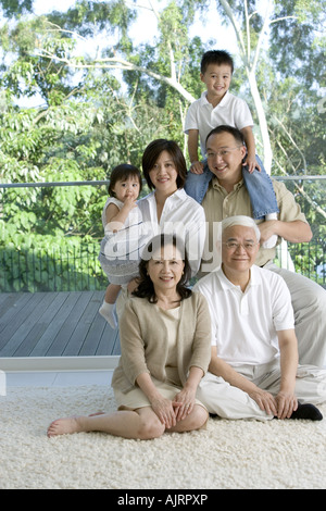 Portrait of a family in the balcony Stock Photo