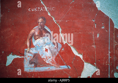 Fresco depicting Socrates on a wall of a hillside houses, Ephesus Turkey. Stock Photo