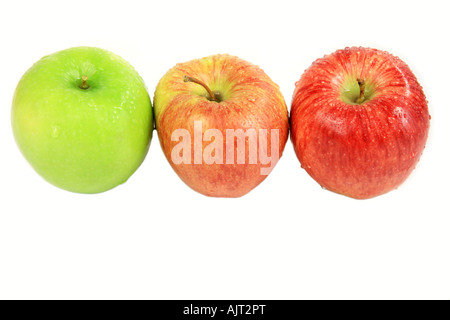 Three wet apples isolated on white backgrond Stock Photo