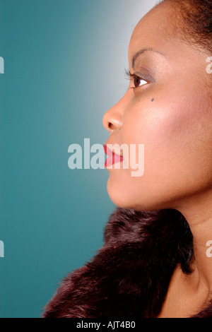 One black woman side profile of face Stock Photo