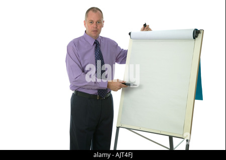 Businessman giving a presentation blank flip chart add your own text Stock Photo