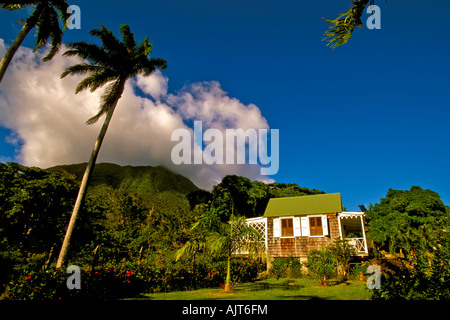 Nevis Hermitage Plantation hotel, Caribbean island Nevis colorful traditional wood house, Stock Photo