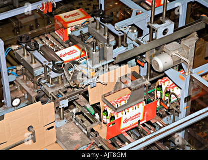 Packaging machinery automated line in Budvar brewery Ceske Budejovice Czech Republic Stock Photo