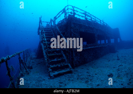 top of the quarterdeck Amoco Milford Haven oil tanker wreck Liguria Mediterranean Sea Italy Stock Photo