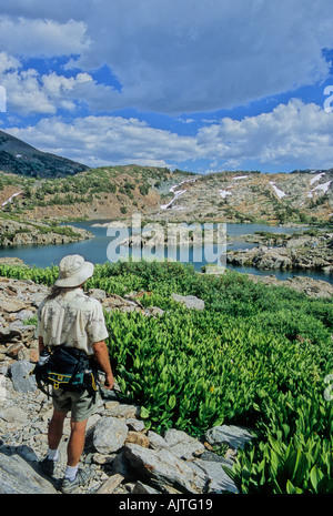 Hiker in 20 Lakes Basin Sierra Nevada California Stock Photo
