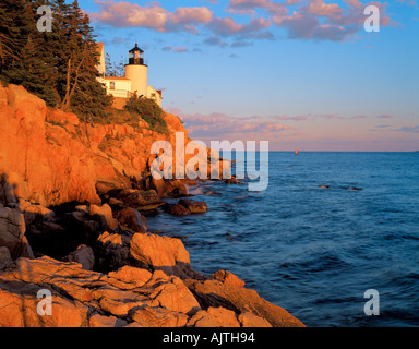 Acadia National Park Bass Harbor Head Lighthouse 1858 in late evening light Mount Desert Island Stock Photo