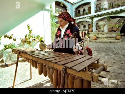 Guatemala Highlands Chichicastenango music Santo Tomás Hotel Marimba player Stock Photo