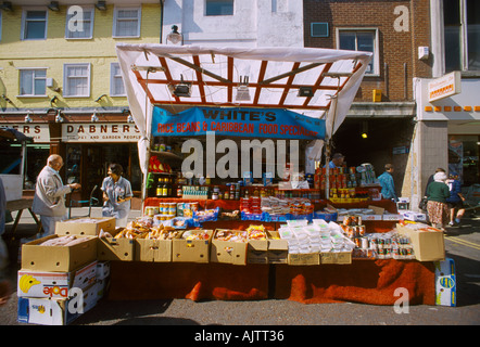 Caribbean Food Stall at Street Market in Surrey Street Croydon Surrey England Stock Photo