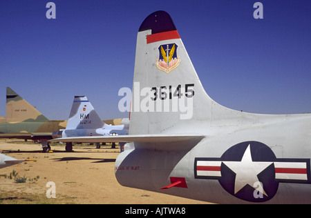 Tails of jet airplanes at Pima Air Space Museum, Tucson, Arizona, USA Stock Photo