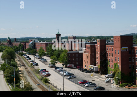 Amoskeag Mills on Merrimack River Manchester New Hampshire Stock Photo